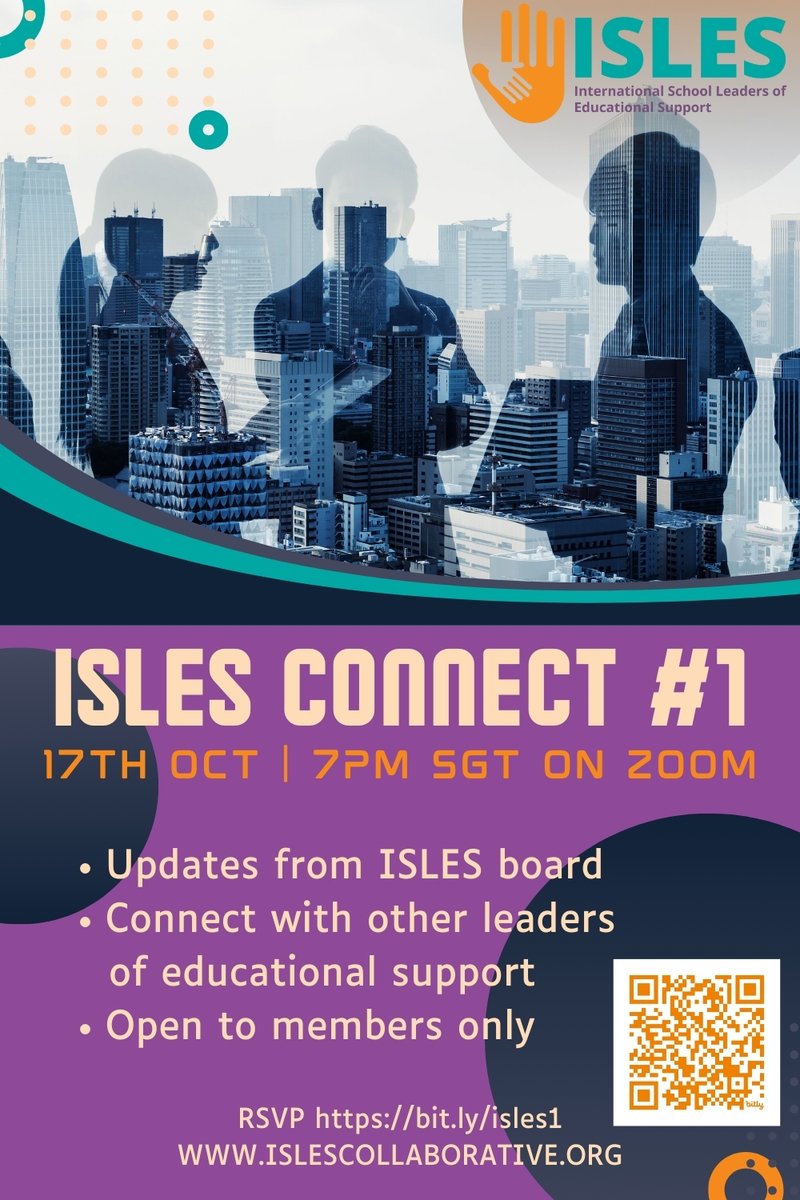 Our first Connect of the year is just around the corner! 
Join us to connect on topics related to our role, and to hear about some exciting new updates from the ISLES board!

📅 Save the date + RSVP: bit.ly/isles1

#islesconnect #professionallearning #inclusion