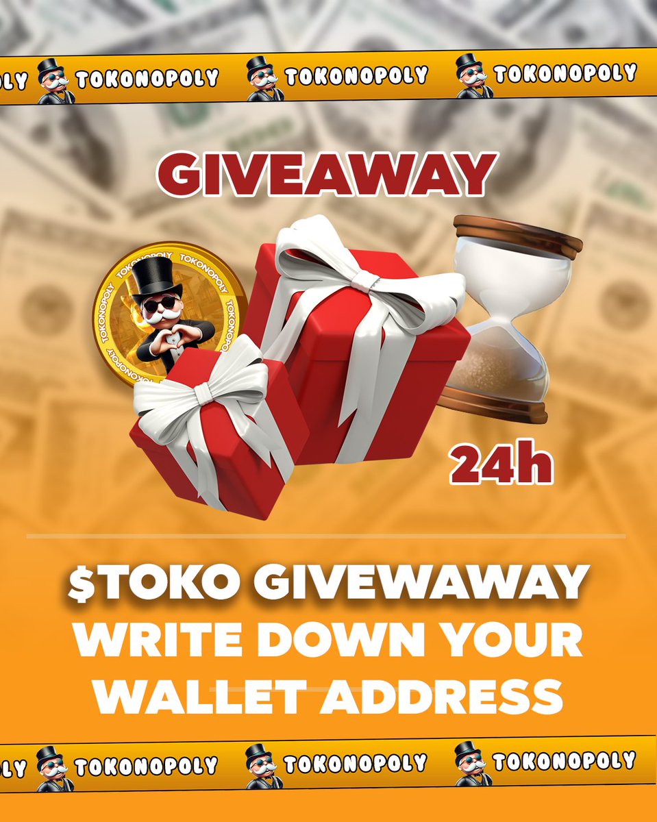$TOKO GIVEAWAY 🔥🚀 10x1.500 $TOKO for YOU!

How to Join:
1. Follow <a href="/tokonopolysol/">Tokonopoly</a> 
2. Like and Retweet this Post
3. Comment your SOL Wallet Address

Good luck fellows!🤝🚀
(announcement after 24h)

#memecoin #degen #coingiveaway #gemhunter #memcoin100x #degens #token #RWA