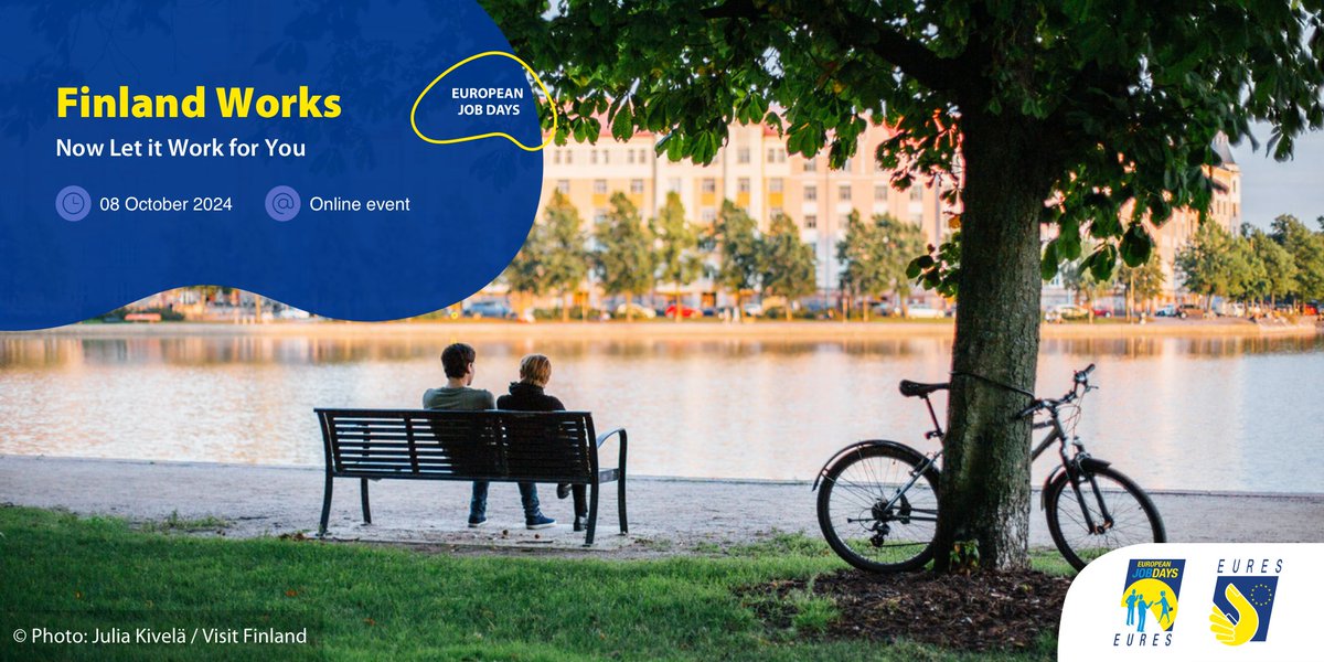 EURESJob's tweet photo. What to expect from Finnish work culture?
💻 Work-life balance
💼 Low hierarchy
🤝 Honesty and reliability

Join the online recruitment event #FinlandWorks on 🗓️ 8 October from 🕚 11:00 CET to find your next #career!

Register now 👉 https://t.co/5MJ1mOYs3o

#EURESjobs https://t.co/Dup1UvqF8D