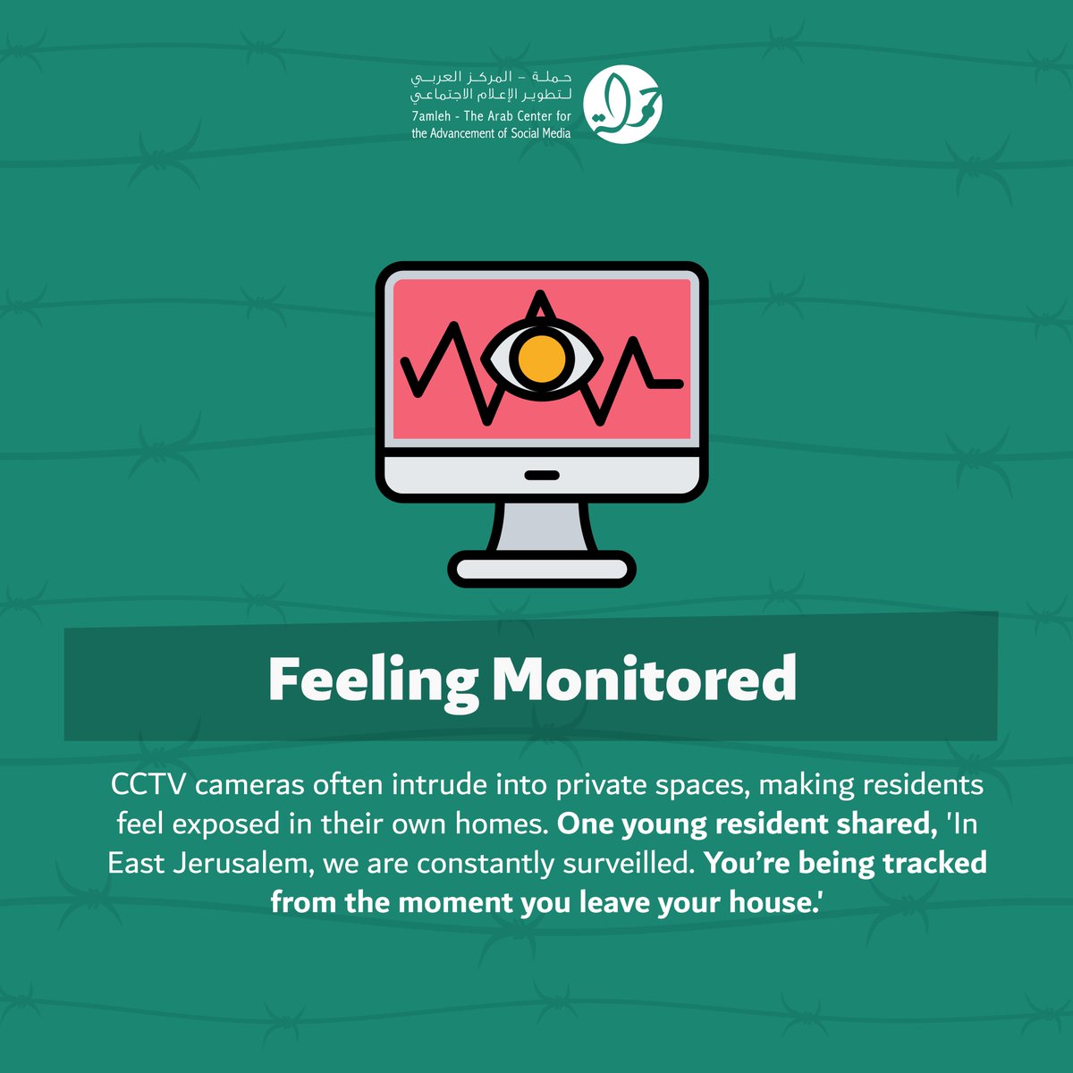 7amleh's tweet photo. 🔎 What's the impact of Surveillance on Palestinians? Discover the various forms of digital suppression Palestinians face and how it impacts their rights
#ReportCensorship #StandAgainstHate #DefendDigitalRights https://t.co/CzmUp2mhqA