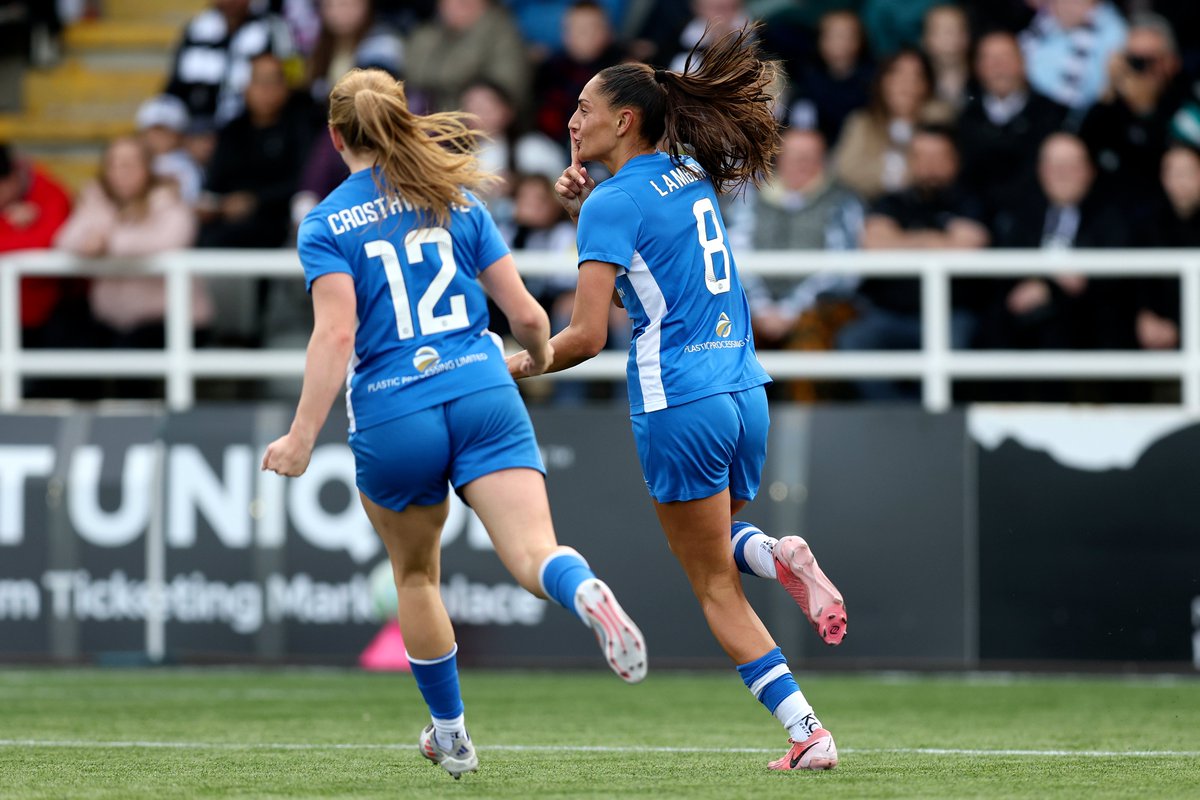 BarclaysWSL2's tweet photo. A celebration made for a derby winner! 🤫

#BarclaysWC @DurhamWFC @Mollielambert98 https://t.co/V6zRU1pwQv