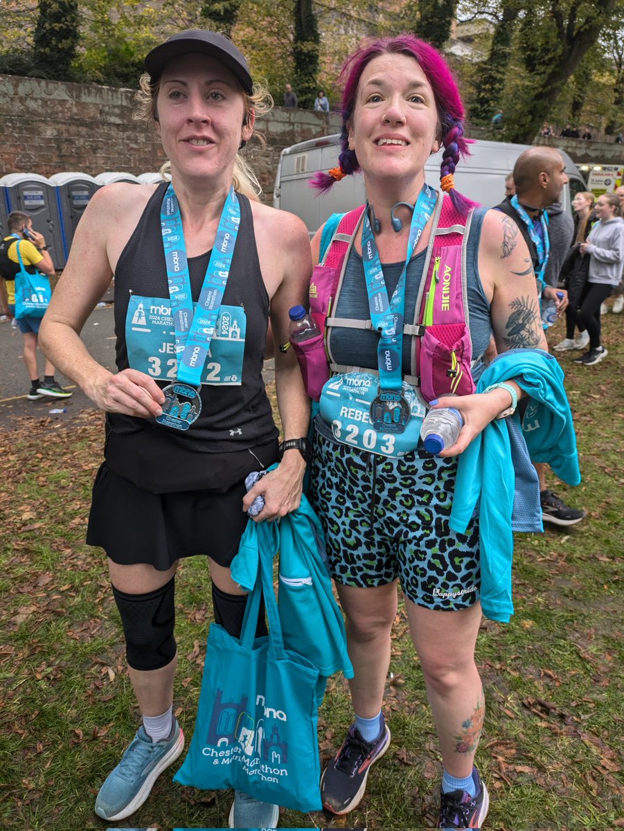 quincewizard's tweet photo. Ran my first marathon today, crossed the finish line and promptly burst into tears! So proud of us and our bodies! I then staggered off to get my #chestertriple medal! #chestermarathon https://t.co/QZ3TmAAi4m