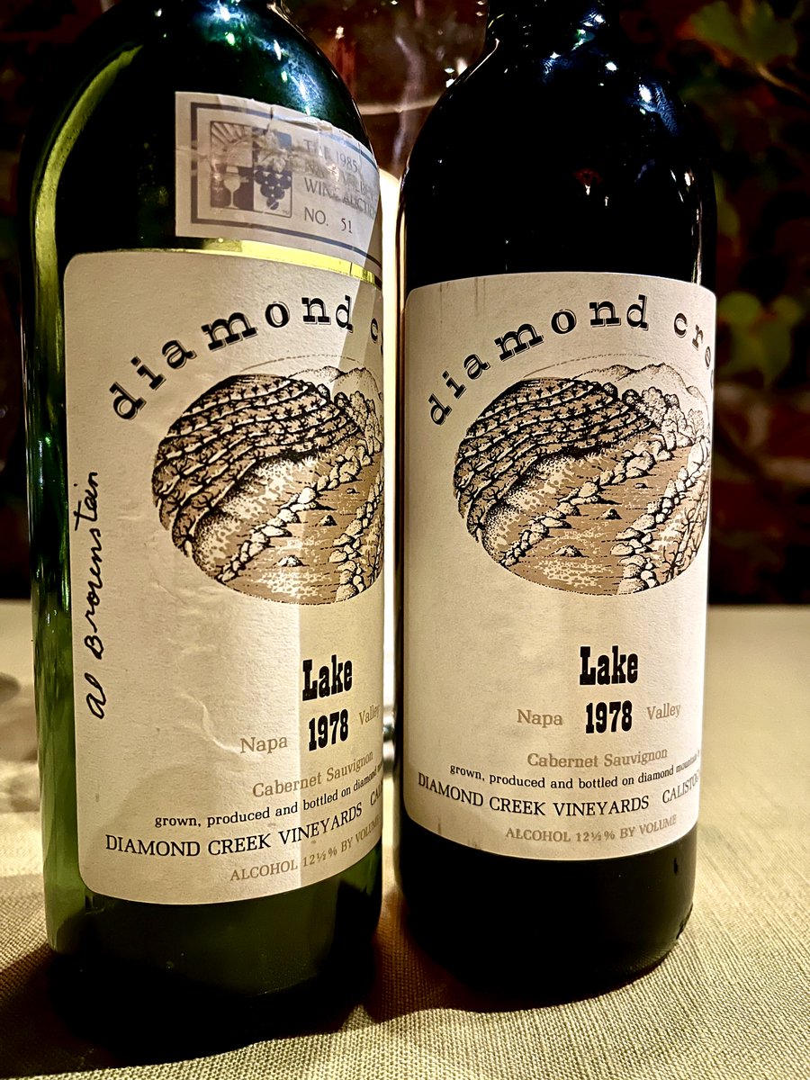 Had dinner with friends last night, who brought 2 bottles of the legendary 1978 Diamond Creek Lake. The 1st had bright red fruit with floral hints &amp; great tension—amazingly youthful. The 2nd had similar red fruit yet with exotic spices &amp; earthy nuances. Both were delicious.