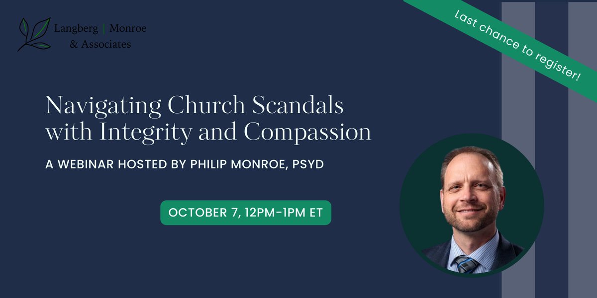 Last day to sign up for the "Navigating Church Scandals with Integrity and Compassion" webinar. It's all about the preparation and the right values. Tomorrow at noon EDT. Link in my profile to register.