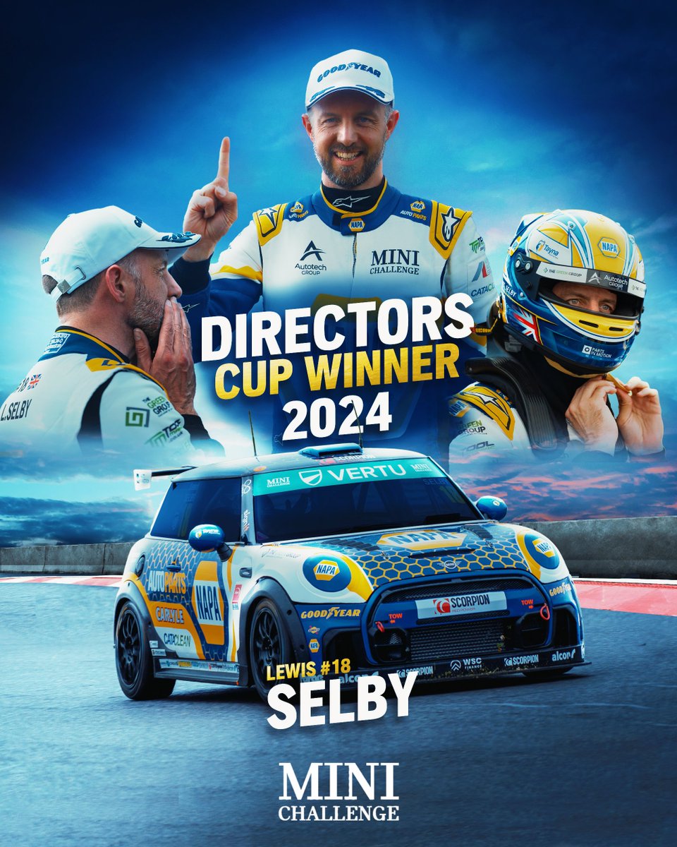 🔵🟡 Lewis Selby secures MINI CHALLENGE JCW Director Cup title of 2024! 🏆

#NAPARacingUK #MINICHALLENGE #JCW #JCWSport #BrandsHatchGP #Finale #Selby #DirectorsCup
