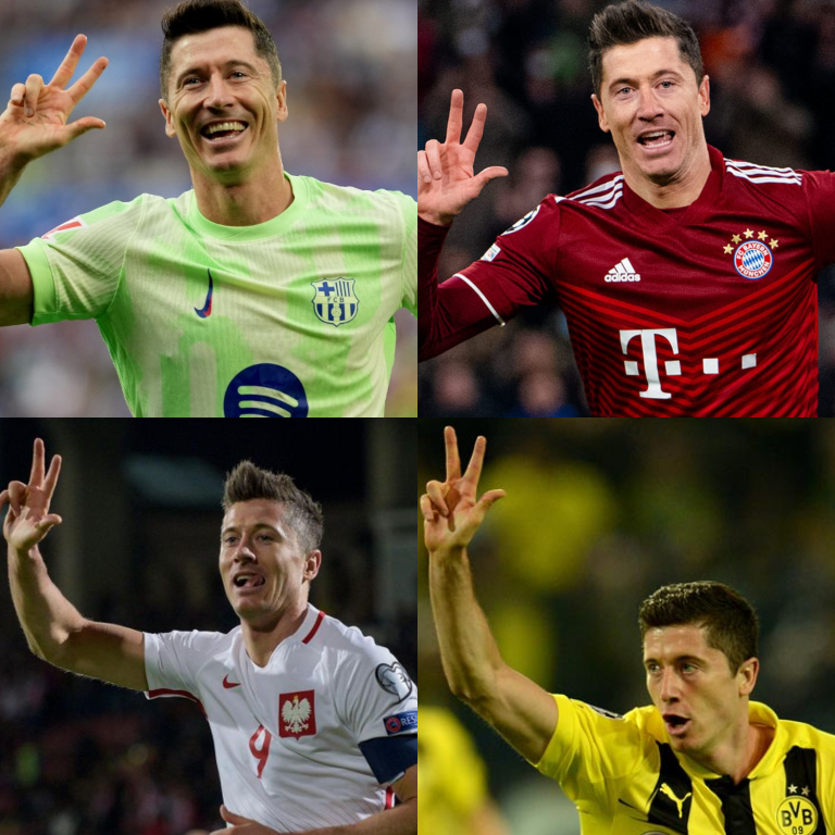 InvictosSomos's tweet photo. Hat-tricks con Borussia Dortmund, hat-tricks con Bayern Munich, hat-tricks con FC Barcelona y hat-tricks con la Selección de Polonia. Cosas de uno de los mejores delanteros de toda la historia. Cosas de ROBERT LEWANDOWSKI.
