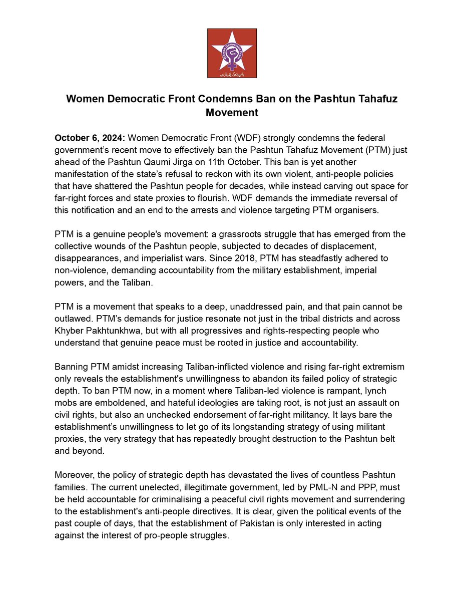 Women Democratic Front ناری جمھوری محاذ tweet media