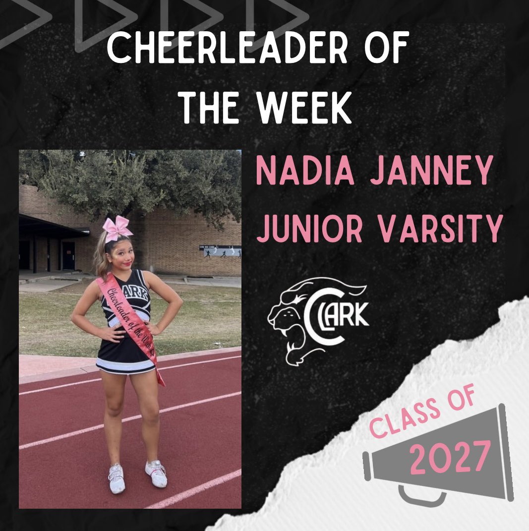 This week’s Gucci Bowl cheerleader of the week is Nadia!! Nadia is one of our JV sophomores and we love how she is always willing to learn and improve, as well as shows lots of resilience. Congratulations Nadia!💖📣