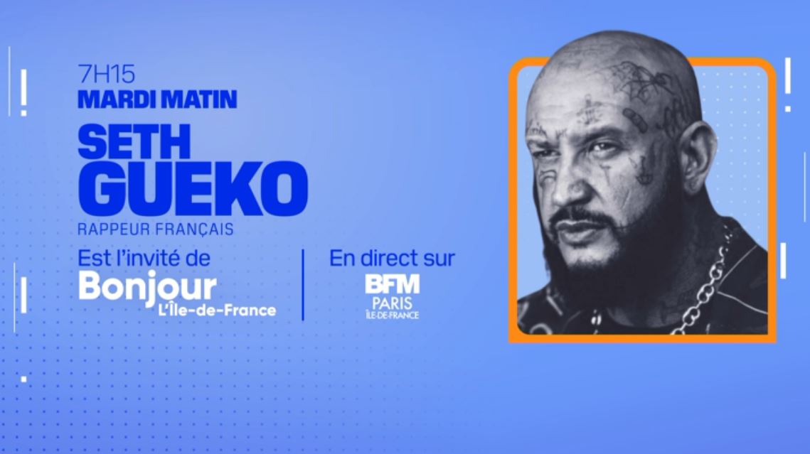 BFMParis's tweet photo. 🔴 Le rappeur SETH GUEKO sera l'invité exceptionnel de Bonjour l'Île-de-France 

📷 L'interview sera à vivre en direct sur @BFMParis 

⏲ Ce mardi 8 octobre à 7h15 https://t.co/wNxzT8fkbZ
