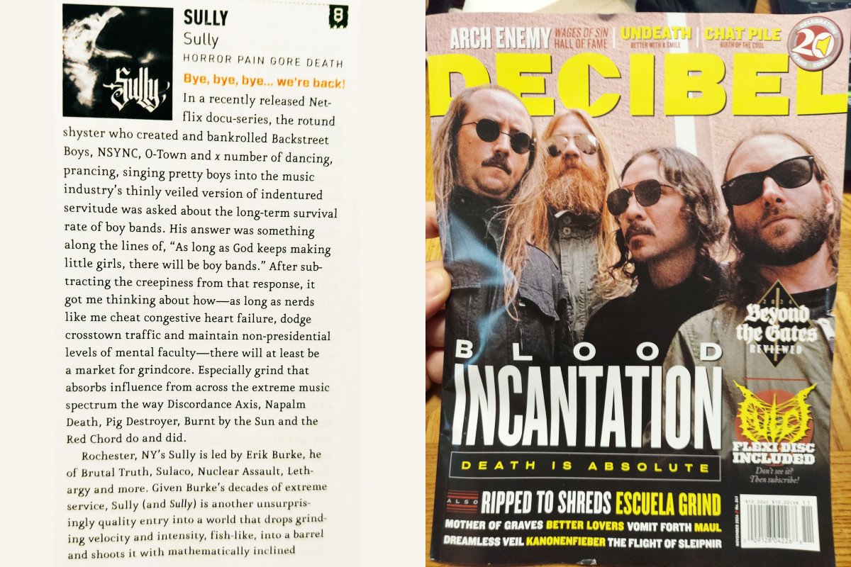 hpgd666's tweet photo. Pick up the latest issue of @dbmagazine Magazine, featuring a review of the debut Sully album, available now on @hpgd666!
#sully #hpgd #horrorpaingoredeath #grindcore #brutaltruth #nuclearassault #psyopus #burntbythesun #discordanceaxis #humanremains #pigdestroyer #theredchord https://t.co/lONZtQOJob