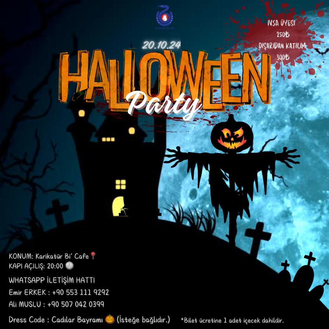ivsaburdur's tweet photo. 🎃HALLOWEEN PARTY🎃
20 Ekim Pazar akşamı bizimle korku dolu bir eğlenceye davetlisin! Vakit kaybetmeden yerini ayır ve bizimle beraber eğlencenin tadını çıkar 👻
#ivsa #ivsaburdur #halloween #halloweenparty https://t.co/drtKMWmVoN