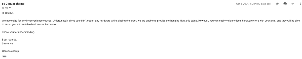 bansal15's tweet photo. AVOID @canvaschamp! Ordered an acrylic print for ₹4k from @CanvasChampIn and it arrived with NO way to hang it! After weeks of back-and-forth, customer service refused to help asking me to get it fixed locally! Story in comments @Vistaprint @BumbleJax @RetroZoomin @Printo_India https://t.co/AcOwjkWNFA