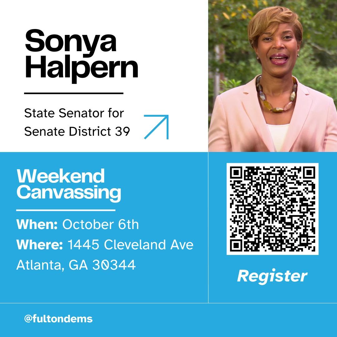 Fulton Democrats (@fultondems) on Twitter photo Hey #southfulton, join us in knocking on doors with State Senator <a href="/SonyaHalpern_/">Senator Sonya Halpern</a> today at 1:00 PM at 1445 Cleveland Ave, Atlanta, GA 30344!
Register here buff.ly/4dAkFn1 Hey #southfulton, join us in knocking on doors with State Senator <a href="/SonyaHalpern_/">Senator Sonya Halpern</a> today at 1:00 PM at 1445 Cleveland Ave, Atlanta, GA 30344!
Register here buff.ly/4dAkFn1
