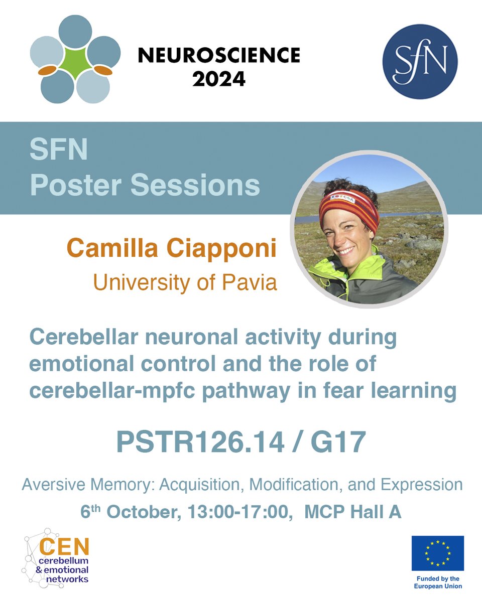 #CamillaCiapponi from <a href="/DBBS_UNIPV/">Department of Brain and Behavioral Sciences UNIPV</a> presents findings about

🏃‍♀️ the activity of cerebellar cortical neurons in lobule VI during fear conditioning in mice

😖the function of the cerebellar-mPFC pathway during fear learning

<a href="/lisa_mapelli/">Lisa Mapelli</a> <a href="/egidio_dangelo/">Egidio D'Angelo</a>