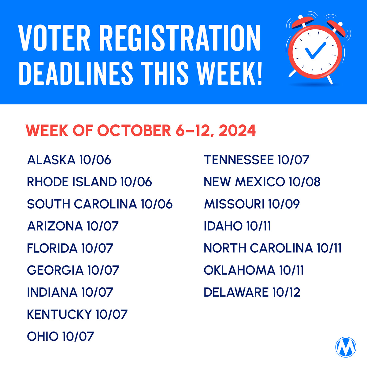 MomsRising's tweet photo. Check your state's voter registration deadline. The issues you care about are on the line. https://t.co/RGmOWeLVx2 https://t.co/EdIBecXh15