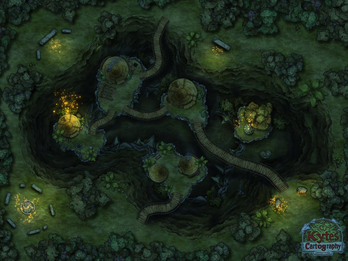 Free map! - The Floating Village 💚 
Hey friends! I hope you like this magical sanctuary aloft in the forest clearing! Let's hope the fey magic keeps this village floating!

Need a custom map? Check me out!  

kytesmaps.carrd.co

#dnd #dnd5e #dndart #tabletoprpg #rpg