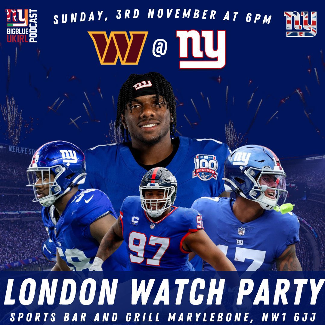 LONDON WATCH PARTY. Our latest Watch Party, co-hosted with our partners and friends <a href="/BigBlueUKIRL/">Big Blue UK & Ireland</a> is on the 3rd of November at the Sports Bar and Grill just inside Marylebone Station. Last year was a huge success so don’t miss out | #NYGiants #UKGiants #NFLUK #NYG #Giants100 (KB)