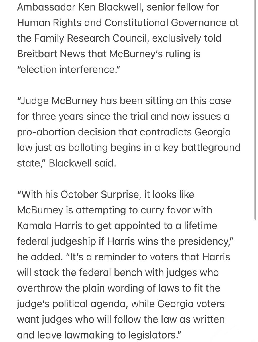 Georgia Judge Tosses 6-Week Abortion Restriction; Attorney General Chris Carr Appeals to State Supreme Court breitbart.com/politics/2024/… <a href="/BreitbartNews/">Breitbart News</a>