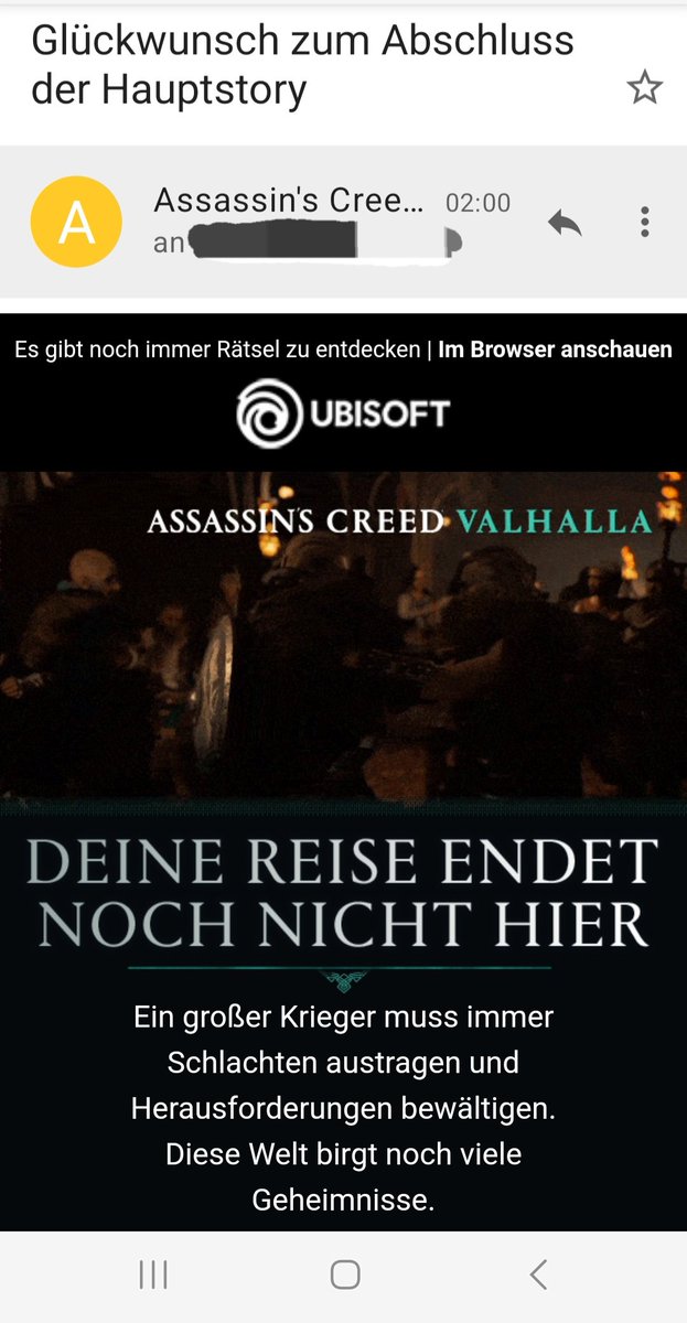 Garial's tweet image. Wer hat diese Mail mal bekommen und solange durchgehalten 😀 #acvalhalla #AssassinsCreed #valhalla #ubisoft