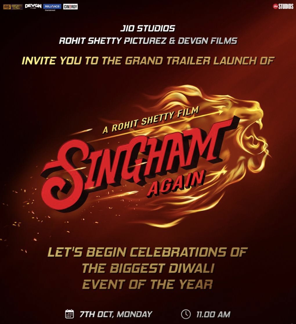 subham23skr's tweet photo. They are coming again.. Aayi Police 🔥

Adding a new dashing &amp; daring inspector into their team #AcpSatya, waiting for #TigerShroff to blast it 💥 

Can't see any film touching its hype !! 
Trailer out tomorrow at 11am 🎉

#SinghamAgain #AjayDevgn #AkshayKumar #RanveerSingh https://t.co/bnooBNIOvM