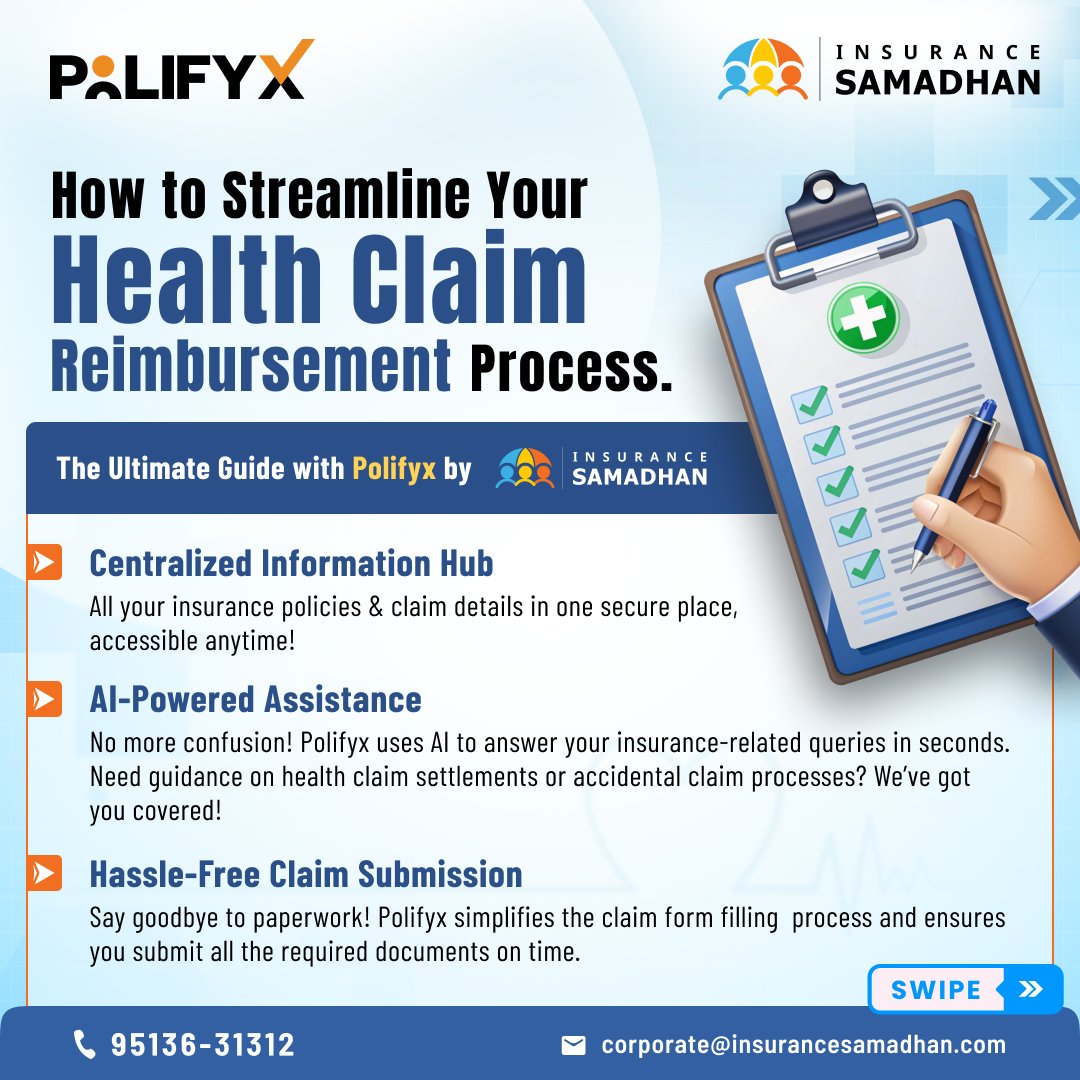InsuranceSamad1's tweet photo. Simplify your health claim reimbursement process with Polifyx by Insurance Samadhan—AI assistance, hassle-free submissions, and real-time claim tracking. Download now!

#InsuranceSamadhan #HealthInsurance #Polifyx #HealthClaimReimbursement #AIAssistance #InsuranceInnovation https://t.co/4EVvyvAbNd
