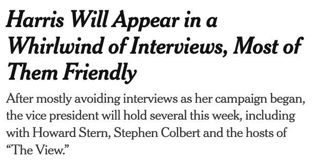NewsJennifer's tweet image. 60-Minutes is the gold standard for journalism interviews.  I repeat: the gold standard.  It's also the country's most popular TV news program.
Harris is talking to the journalists at @60Minutes. Trump refuses to do the same. You can read about that briefly in paragraph 10.