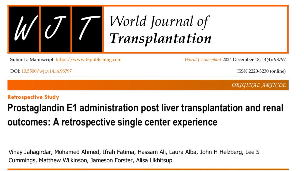 Vinay Jahagirdar (@vinayjaha) on Twitter photo Happy to share the findings of our study from <a href="/saintlukeskc/">Saint Luke's</a> 🏥, highlighting the renal benefit from peri-procedure alprostadil in liver transplant recipients.
Thank you <a href="/AlisaLikhitsup/">alisa_li</a> for your mentorship 🙏
shorturl.at/9vUcj
<a href="/AASLDtweets/">AASLD</a> <a href="/AASLDFoundation/">AASLD Foundation</a> <a href="/liverUSA/">American Liver Foundation National</a> Happy to share the findings of our study from <a href="/saintlukeskc/">Saint Luke's</a> 🏥, highlighting the renal benefit from peri-procedure alprostadil in liver transplant recipients.
Thank you <a href="/AlisaLikhitsup/">alisa_li</a> for your mentorship 🙏
shorturl.at/9vUcj
<a href="/AASLDtweets/">AASLD</a> <a href="/AASLDFoundation/">AASLD Foundation</a> <a href="/liverUSA/">American Liver Foundation National</a>