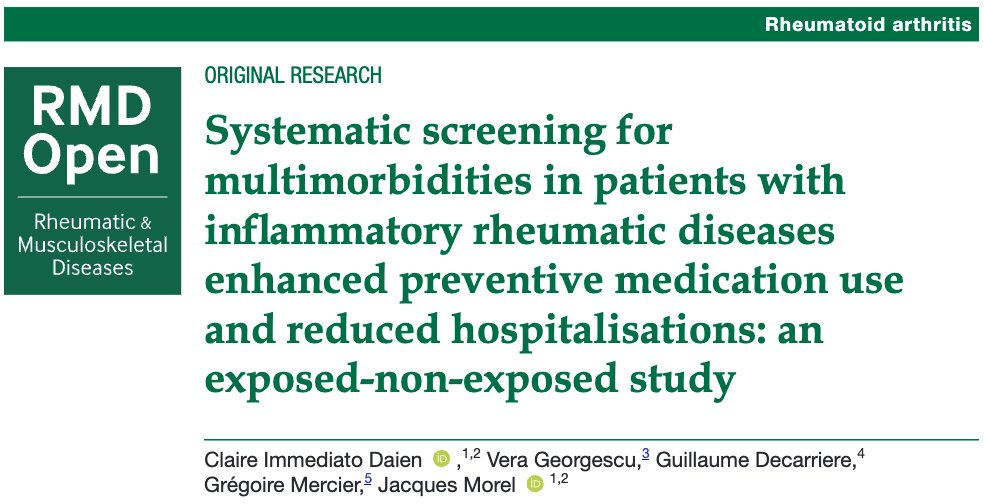🏥 How to prevent hospitalisations in patients with Chronic Inflammatory Rheumatic Diseases?

🔍 Systematic Screening for Multimorbidities leads to: 
👉 50% rise in dispensation of multimorbidity-preventing drugs:
  💉Vaccines
 🫀Lipid-lowering agents
 🦴Antiosteoporotic