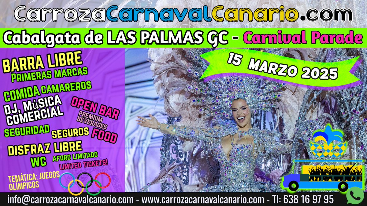 CarrozaCanaria's tweet photo. Abrimos la venta de Entradas Carroza Cabalgata Carnaval Las Palmas de GC 15 de Marzo 2025! +info en: https://t.co/mjabkHzNJq https://t.co/bLuyAXYCvh