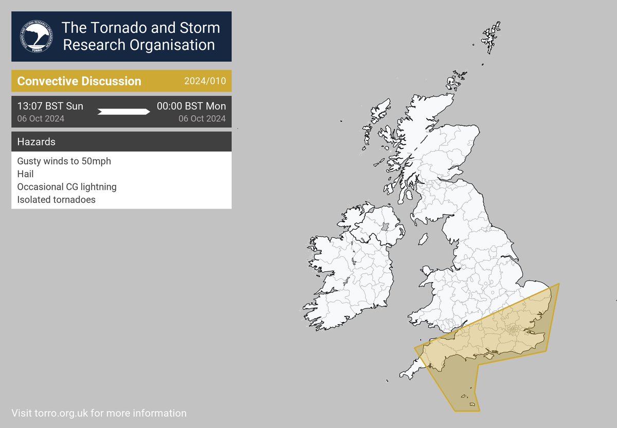 TORRO Convective Discussion 2024/010 issued valid until 0000 BST Monday 7th October 2024 torro.org.uk/forecast