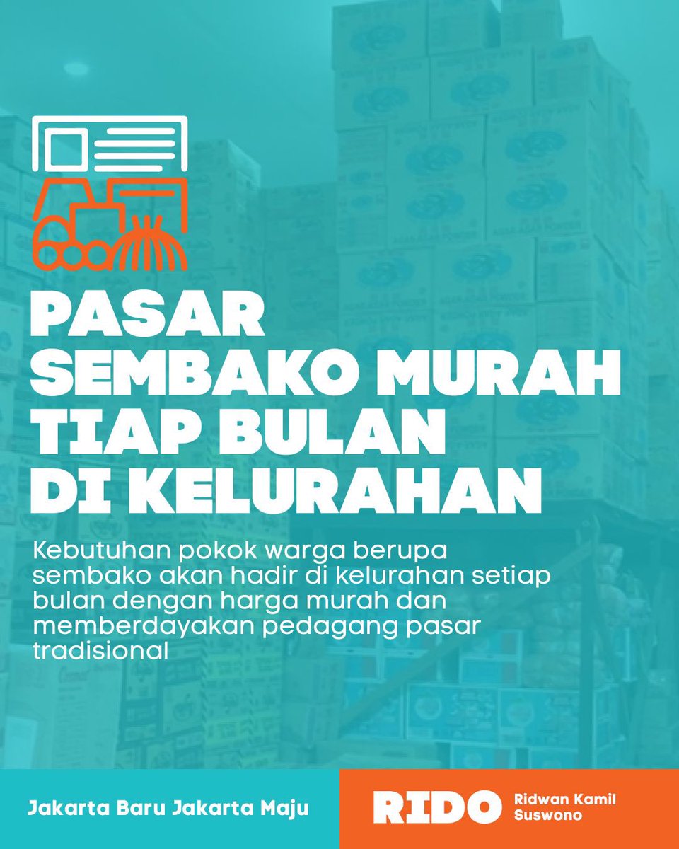 Pasar Sembako Murah Tiap Bulan Di Kelurahan

Clear lah ya 😊

RIDO untuk Jakarta