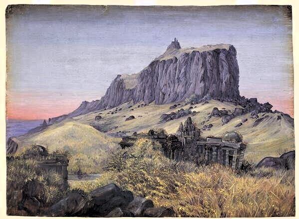 GujaratHistory's tweet image. 145 years old painting of #Pavagadh was painted by a British lady tourist artist Marianne in 1879 AD.