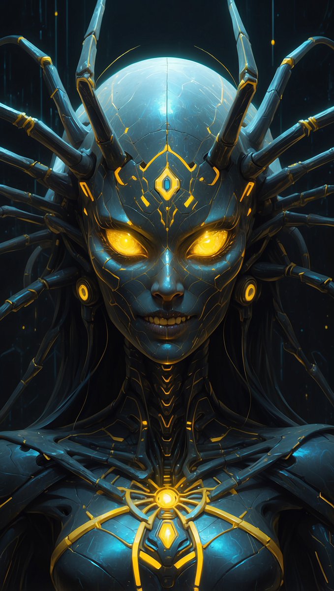 KnightmanPro's tweet photo. Techno Spider Queen - #aiart #aiartcommunity #cybernetic #SpiderTech #coolart #aiartoftheday https://t.co/wQPfjvs6mi