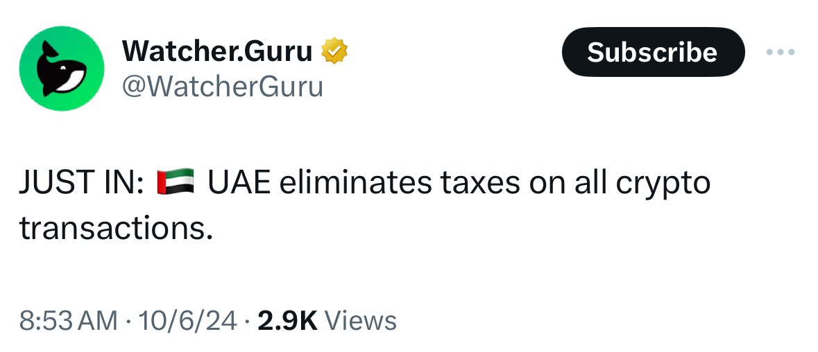 UAE ( Dubai) just eliminated ALL taxes on Crypto transactions

The US needs to follow if they want to be competitive
