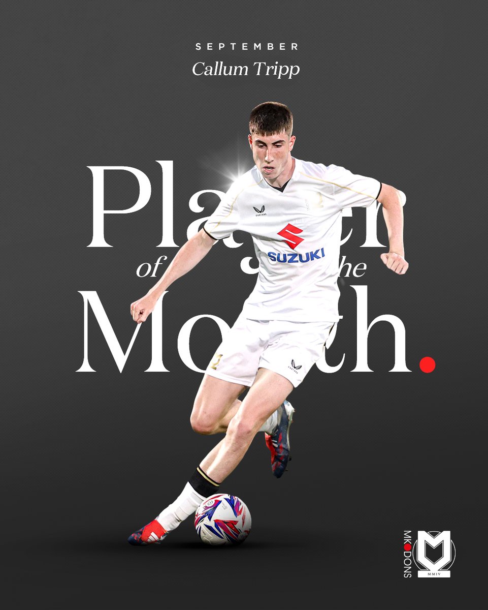 Callum Tripp wins the #MKDons September Player of the Month award 🏆

Top work, Trippy!