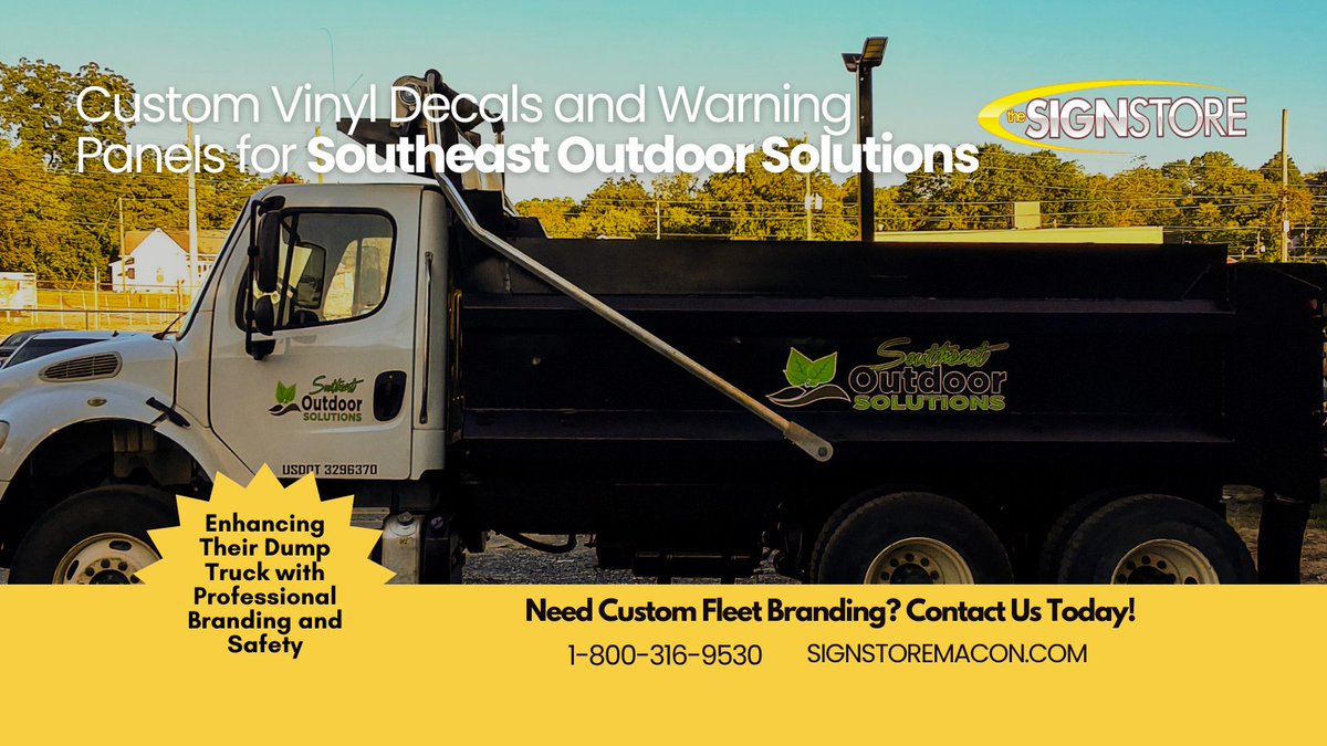 signstoremacon's tweet image. Another install for Southeast Outdoor Solutions! Vibrant vinyl decals, logos on their dump truck, and warning ACM panels for safety. Need custom vehicle signage? Call us! 1-800-316-9530 signstoremacon.com 
#VehicleSignage #CustomDecals #ACMPanels #DumpTruckDesign #MaconGA