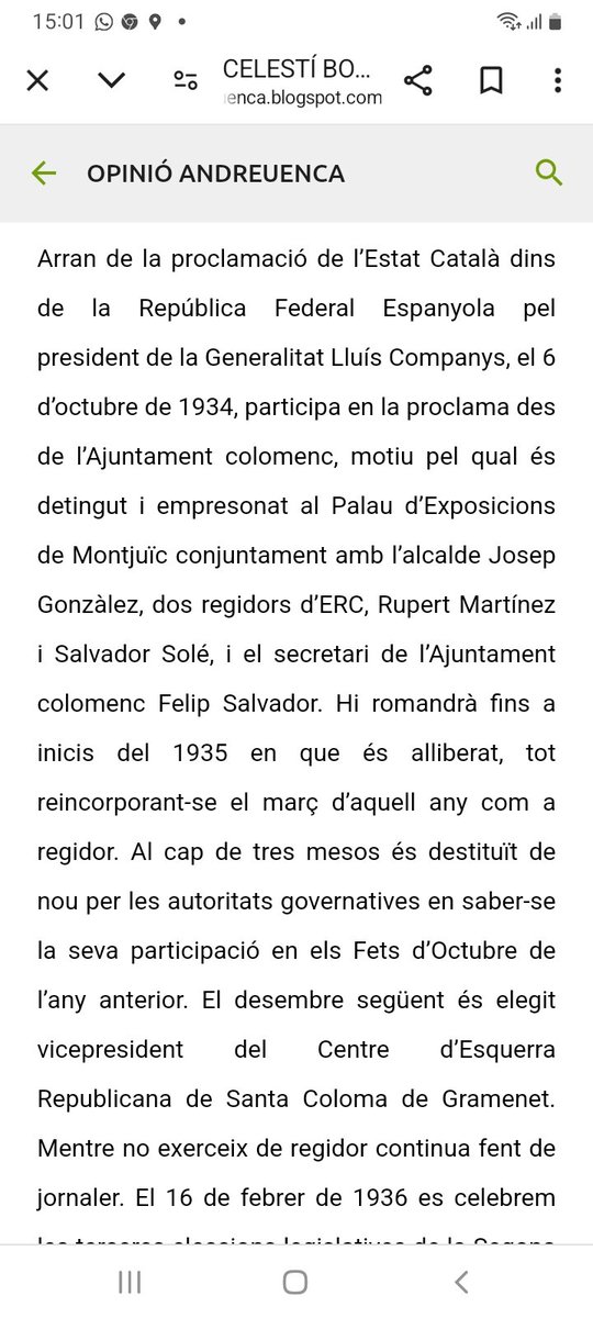 santiagoespot's tweet image. Avui fa noranta anys que el batlle de St Coloma d Gramenet, Celestí Boada, va proclamar l&apos;Estat Català a la seva ciutat. Va ser detingut i empresonat. Anys més tard, 19 d&apos;octubre del 1939, va ser afussellat al Camp d la Bota. Glòria per sempre als patriotes catalans!
@boadalbert