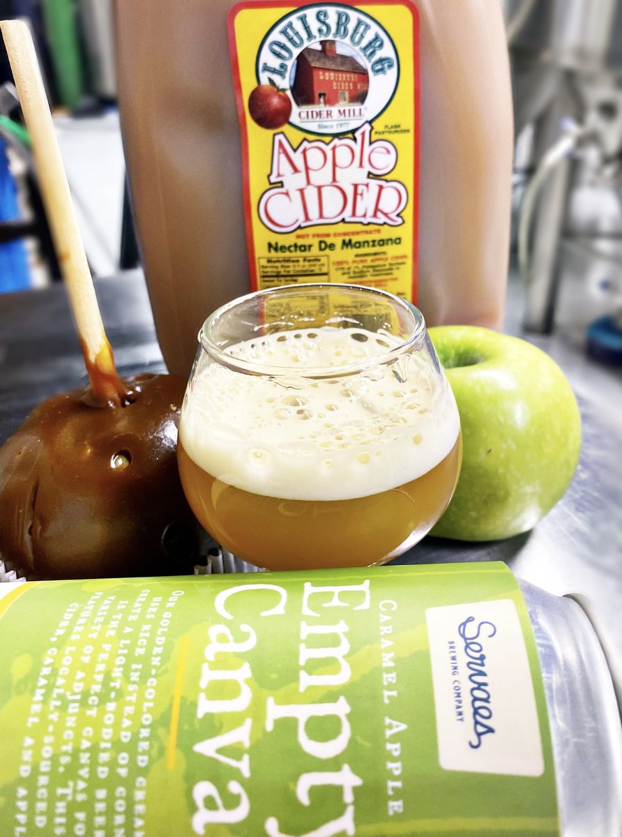 ServaesBrewCo's tweet photo. We canned some more of Empty Canvas - Caramel Apple! 🍏 If you've stopped by recently and cans were sold out, now is your chance to snag some! This 6% cream ale features apple cider, caramel and apples! 🍏 We're open 11 a.m. to 8 p.m. today. #brewedbyagirl #craftbeer #kcbeer https://t.co/TA0uj0QMuA
