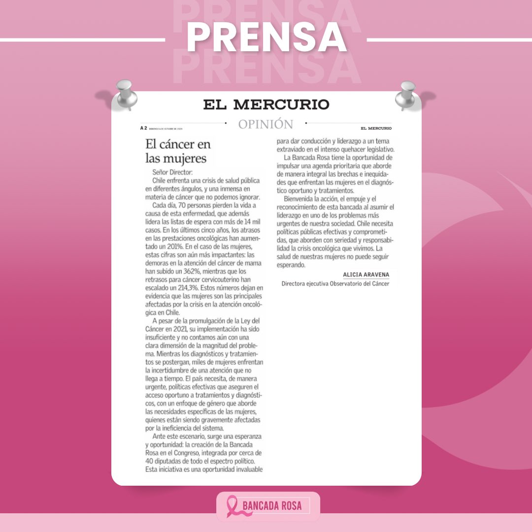 📰Te invitamos a leer la carta al director de nuestra Directora Ejecutiva, Alicia Aravena, publicada hoy en El Mercurio.

Revisa la carta completa aquí  👇🏼

observatoriodelcancer.cl/el-cancer-en-l…