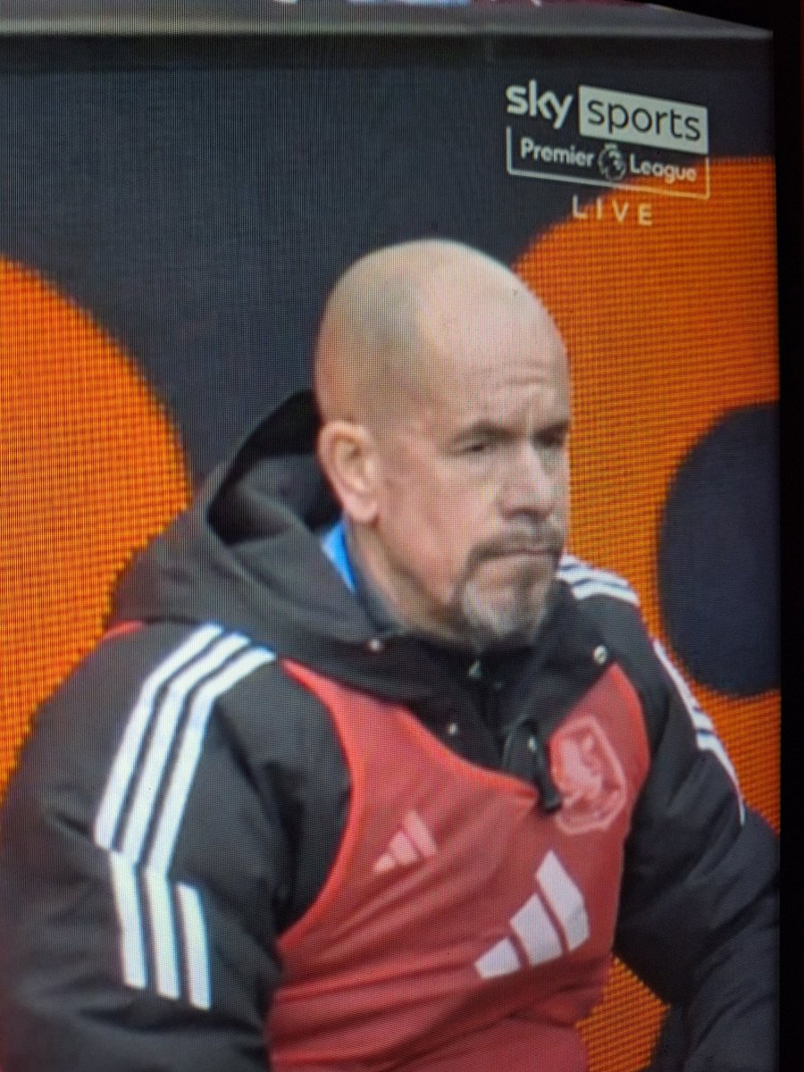 KyleF2014's tweet photo. Ten Hag acting as a ball boy to avoid the sack 🤣 #AVLMUN #tenhag https://t.co/uT6rd9IGWl