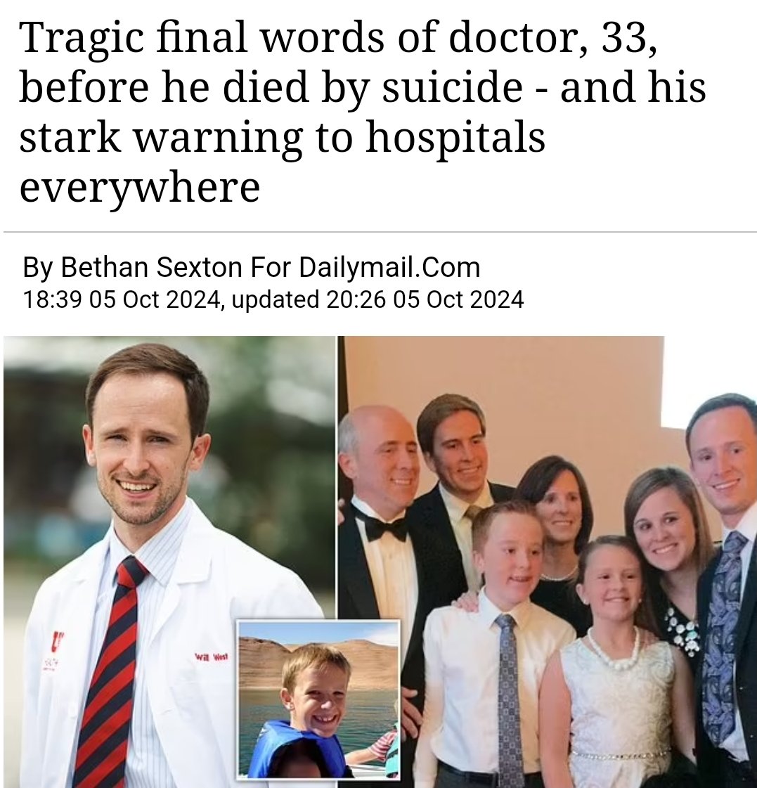 AhmadRehanKhan's tweet photo. 𝗔𝗻𝗼𝘁𝗵𝗲𝗿 𝗣𝗿𝗲𝗰𝗶𝗼𝘂𝘀 𝗦𝗼𝘂𝗹 𝗟𝗼𝘀𝘁:
Trigger Warning: Dr. Will West, a third-year ophthalmology resident at George Washington School of Medicine in Washington, D.C., has tragically ended his own life.
It is important to note that ophthalmology is among the most competitive specialties to enter, and securing a residency position at GWSOM signifies his exceptional expertise and capabilities.
His suicide note serves as a significant revelation to the medical education community (#MedEd), as it underscores issues such as extensive working hours, inadequate compensation, and the challenge of seeking psychiatric assistance due to mandated disclosures to licensing boards and employers. It is imperative that all relevant stakeholders, including @acgme, @APApsychiatric,
@AmerMedicalAssn etc convene to develop strategies to safeguard the well-being of residents.

#Match2025 #MedTwitter #MedEd #MedX #residencymatch #internalmedicineresidency #ResidentWellBeing #MentalHealthAwareness #physiciansuicideawareness