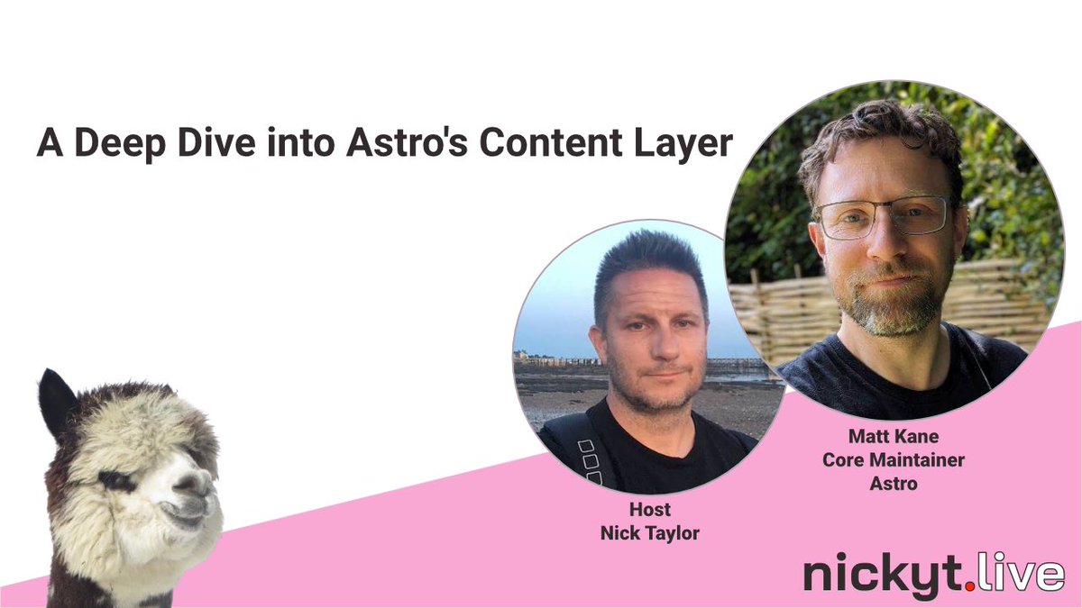 Looking forward to chatting with <a href="/ascorbic/">Matt Kane 🦋 @mk.gg</a> from the <a href="/astrodotbuild/">Astro</a> core team Wednesday. We'll be doing a deep dive into Astro's content layer!

Come hang with us Wednesday, October 9th at 2:30pm UTC

nickyt.live/#2024-10-09-ma…