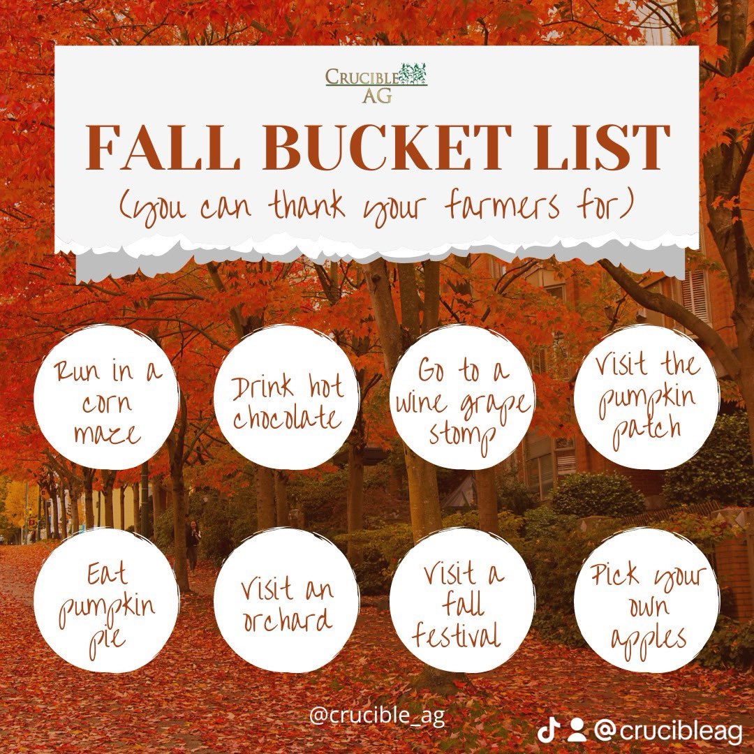 CrucibleAg's tweet photo. Can you believe Fall is already here?!🫢

Save this Bucket List and don’t forget to thank your farmers as we enjoy this season!🍂
.
.
.
#farming #agriculture #farm #farmlife #farmer #tractor #nature #farmers #harvest #fall #autumn #explorepage #farminglife #tractors https://t.co/nMveFwf8qy