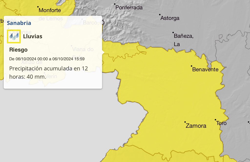 ⚠️Aviso Amarillo⚠️ Por lluvias 🌧️
Consulte actualizaciones en <a href="/aemet_esp/">AEMET</a> 
⬇️⬇️⬇️
aemet.es/es/eltiempo/pr…

#benavente #zamora #sanabria #eltiempo #ffmm #fma #lasprotescuentan #prevencion #lluvia #voluntariado #proteccioncivil