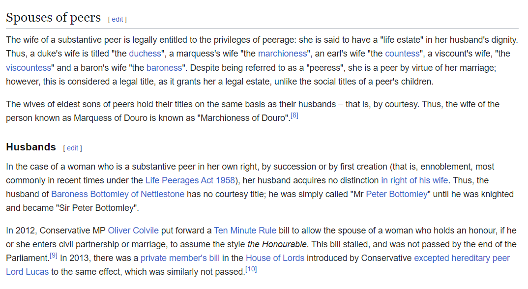 Jupiter_Census's tweet photo. @JeryHiskia @susanbarnes71 @g3mmava1entin3 When a man is awarded a peerage, his wife also receives a title. https://t.co/g0R315p1vm