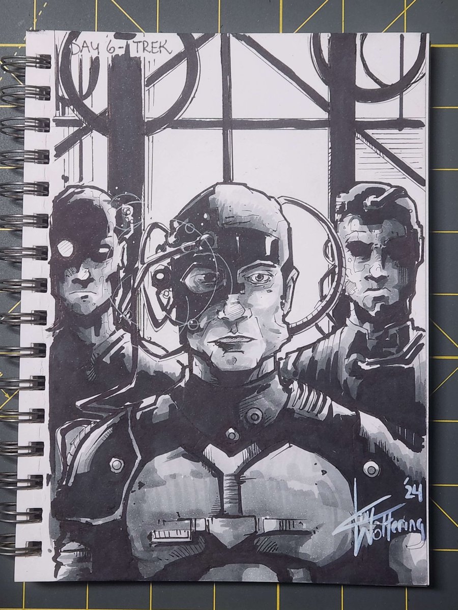 MisterWolt's tweet photo. #inktober2025day6 "Trek" - @inktober @Sharpie @CopicOfficialUS @StarTrek @SirPatStew in the spirit of the season, I drew #Locutus and a few other malevolant cyber-zombies from the #Borg! #inktober #inktober2024 #micronpen #sharpiemarkers #copicmarkers https://t.co/TVrZcEGEXn