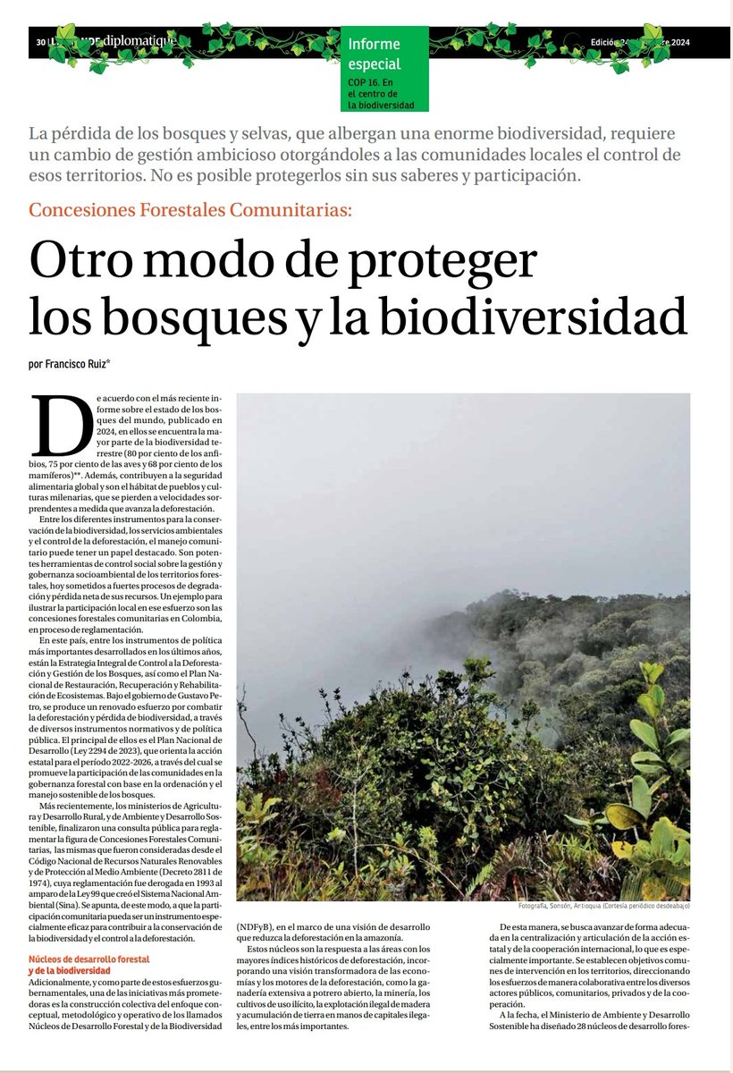 RuizMFranciscoJ's tweet photo. Las Concesiones Forestales Comunitarias o Campesinas, próximas a reglamentar, pueden ser una poderosa herramienta para la gestión sostenible de territorios forestales y la conservación de la biodiversidad. @susanamuhamad @MCarvajalinoV @Monde_diplo https://t.co/bUf8GYEYDJ