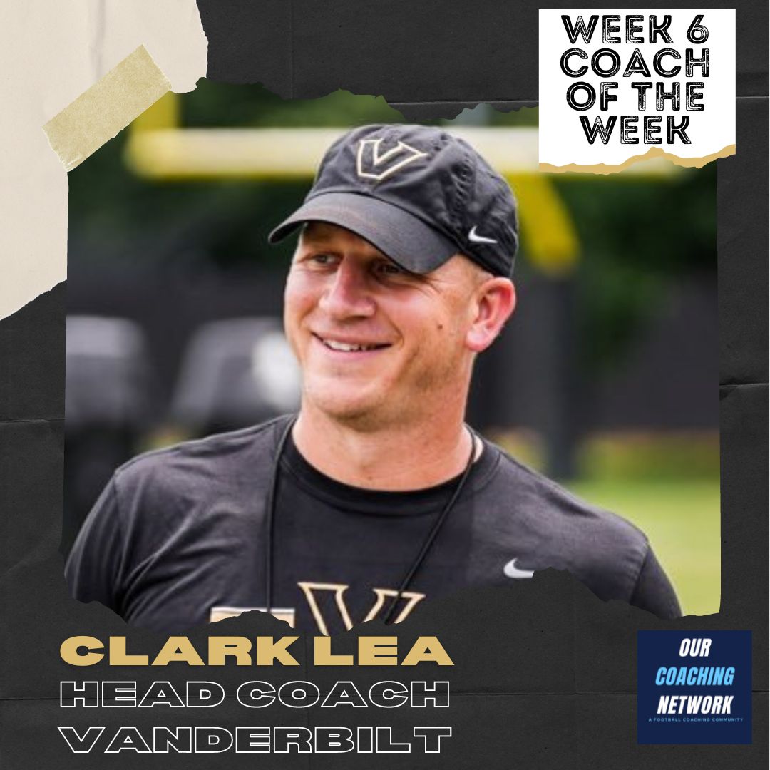 🏈Week 6 Head Coach of the Week🏈

Following <a href="/VandyFootball/">Vanderbilt Football</a>'s 40-35 win against #1
Alabama <a href="/Coach_Lea/">Clark Lea</a> is our P4 Head Coach of the Week presented by <a href="/ourcitycoffee/">Our City Coffee</a> ☕️

Biggest win in program history👏

Coach of the Week🧵👇