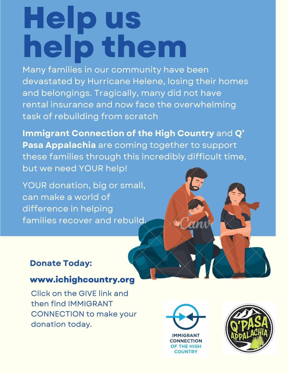 Dear friends!!!
Q'Pasa Appalachia and Immigrant Connection of the High Country are coming together to help families in need.  Please help us help our High Country community! 

ichighcountry.org
