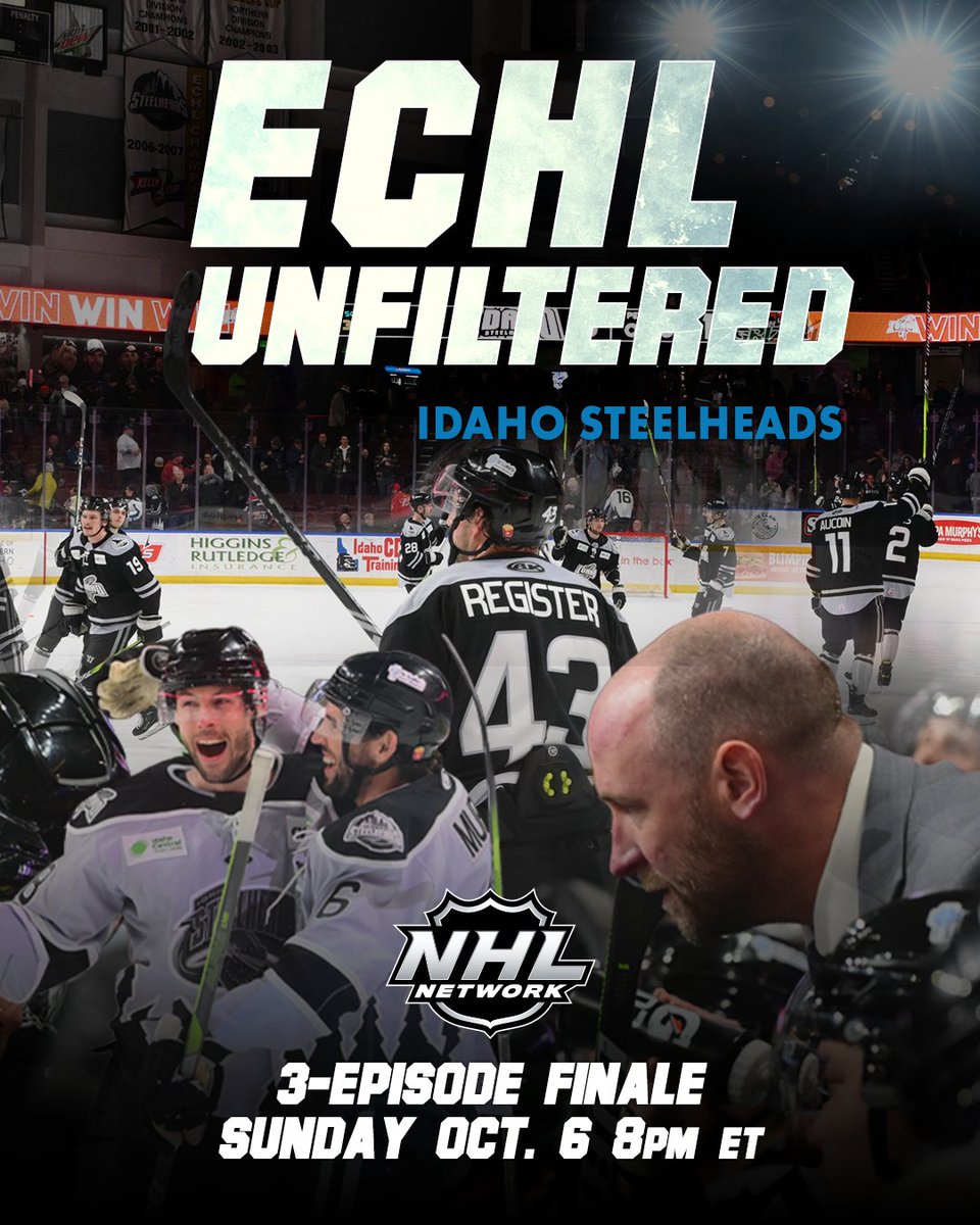 TONIGHT... Tune in for the 3-Episode Finale of ECHL Unfiltered, featuring the <a href="/Steelheads/">Idaho Steelheads</a> at 8:00 PM ET on the @NHLNetwork (NHLN) 📺🏒

#echlunfiltered
<a href="/Game_Above/">GameAbove</a>